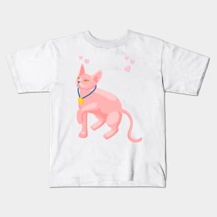 3d effect pink cat with medal Kids T-Shirt